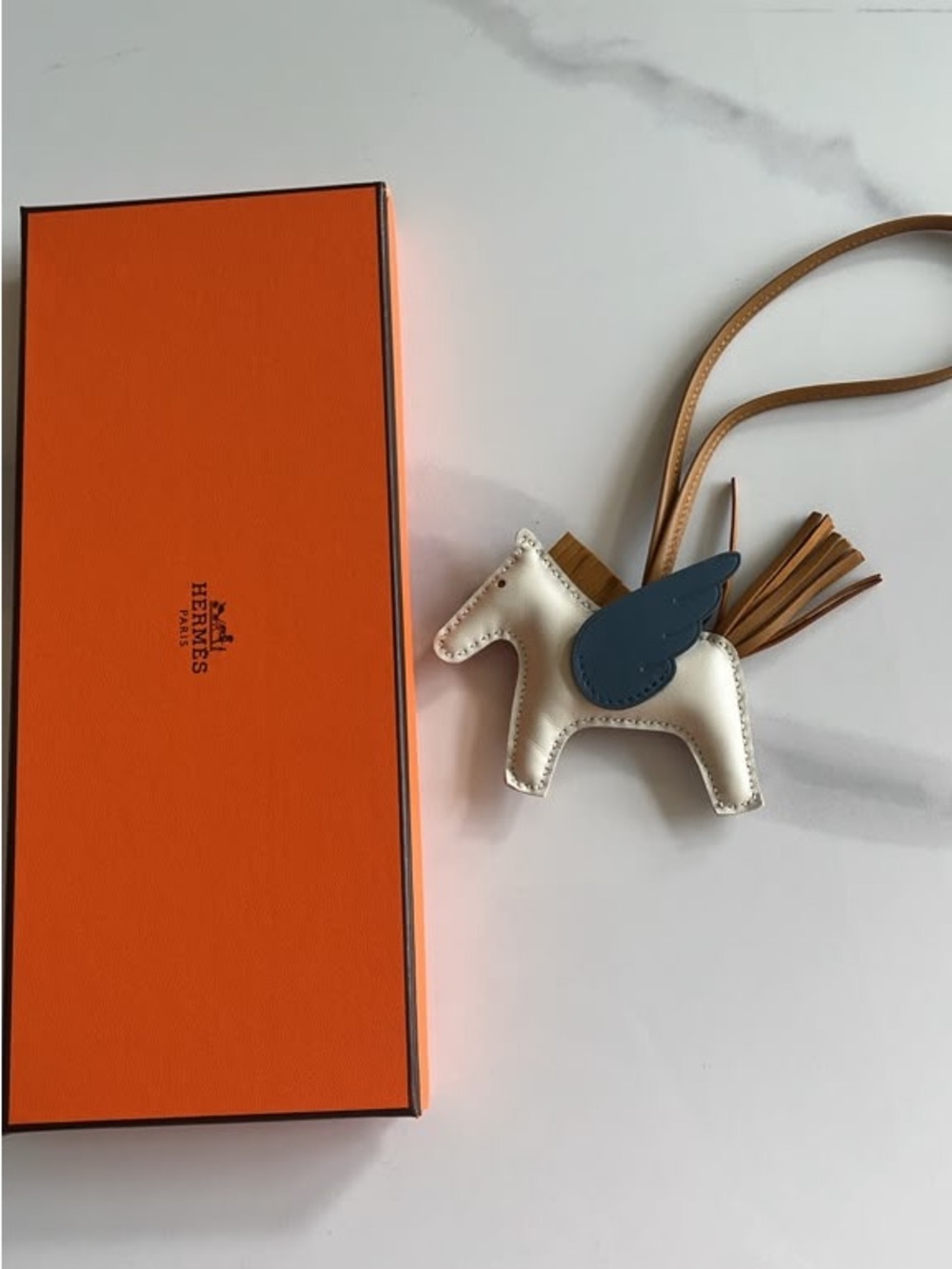 Brand new hermes pegase bag charm rodeo craie blue sesame